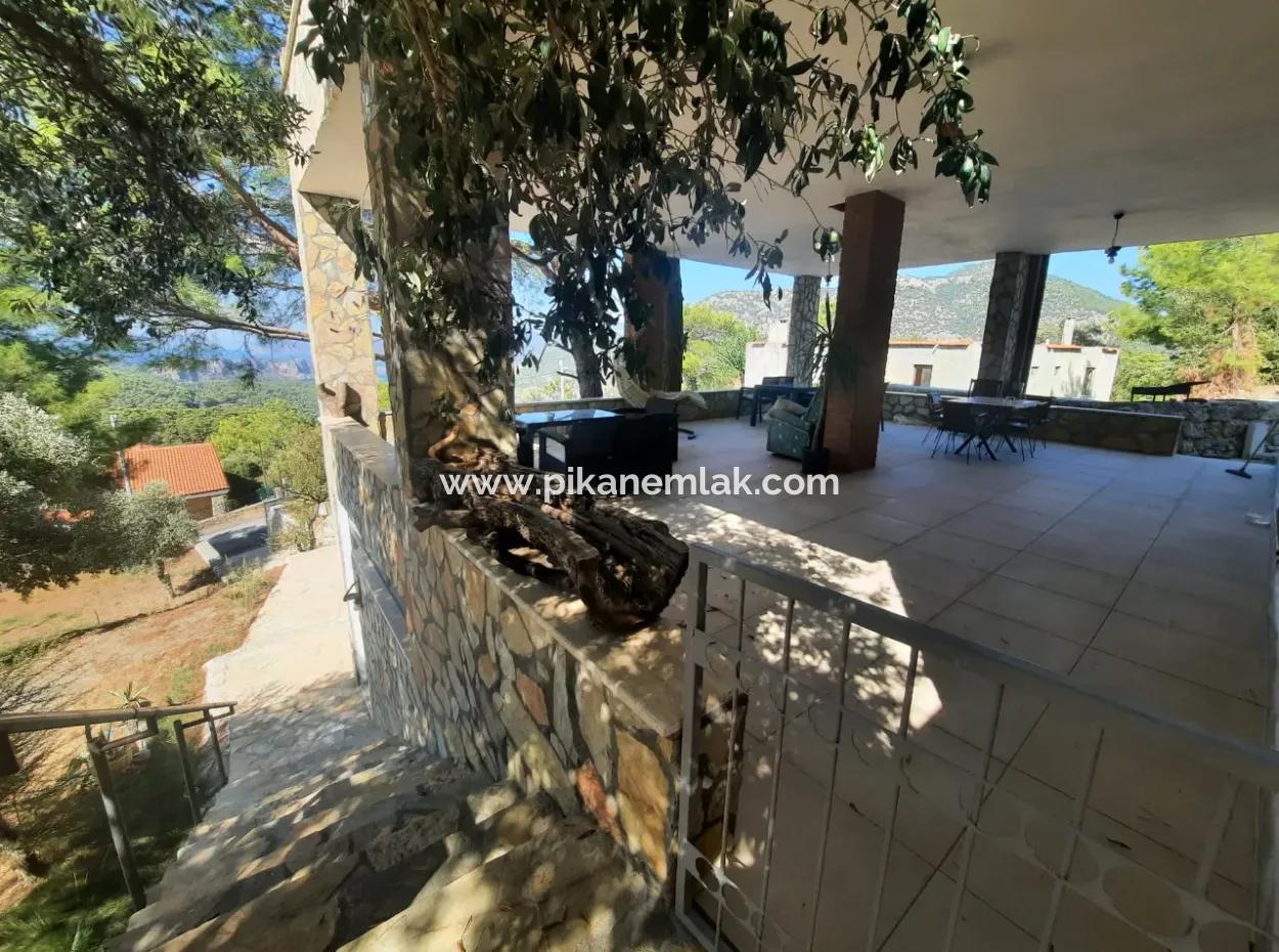 Muğla Dalyan Gökbelde Sea View, Swimming Pool, 1800 M2 Land 2 1 Furnished Stone House For Rent