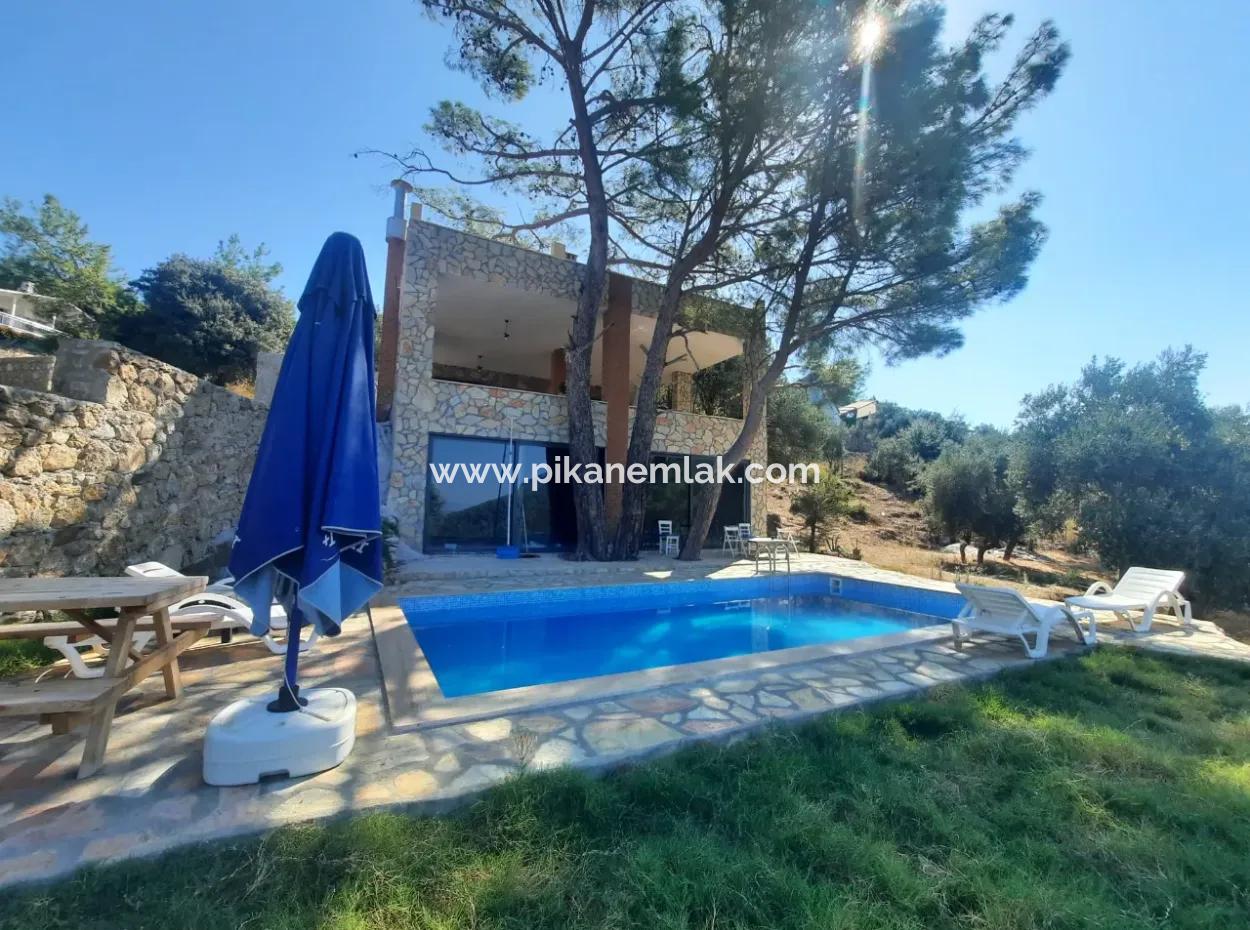 Muğla Dalyan Gökbelde Sea View, Swimming Pool, 1800 M2 Land 2 1 Furnished Stone House For Sale